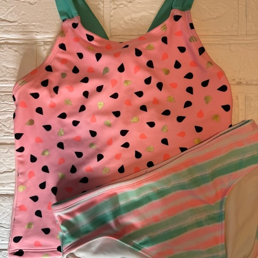 Cat & Jack Watermelon Pink and Mint Swimsuit Set Size L (10/12)